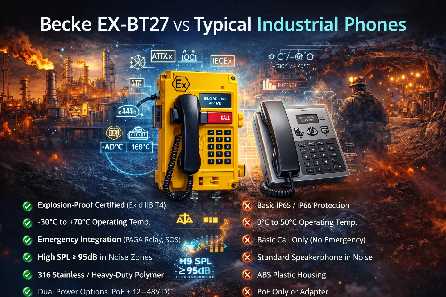 Como o Becke EX-BT27 se compara a outros telefones industriais?