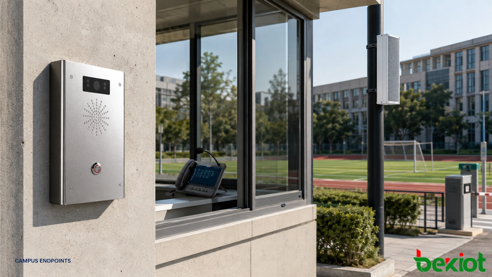Planeamento de interfones e pontos de ajuda antibullying no campus por edifício e área