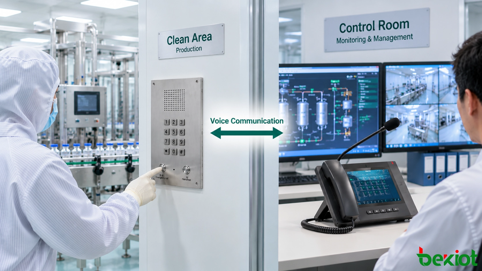Telefone para sala limpa conectando áreas de produção controladas à sala de controle